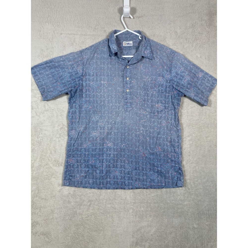 Reyn Spooner Popover Shirt Mens M Blue‎ Abstract Reverse Print Aloha Hawaiian